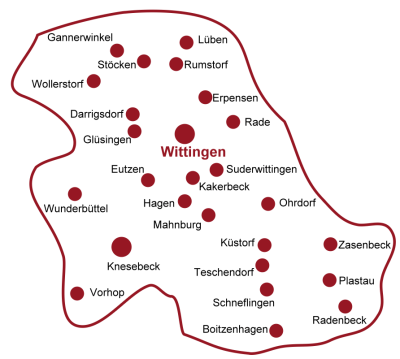 Landfrauen Wittingen - Übersichtskarte Wittingen und Dörfer